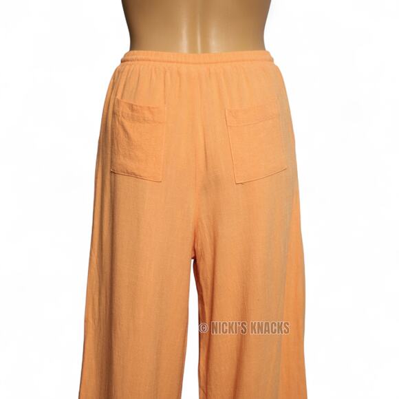 Blue Rain Peach Linen Blend Cropped Wide Leg Pants Drawstring Pockets Size XS - Picture 5 of 10